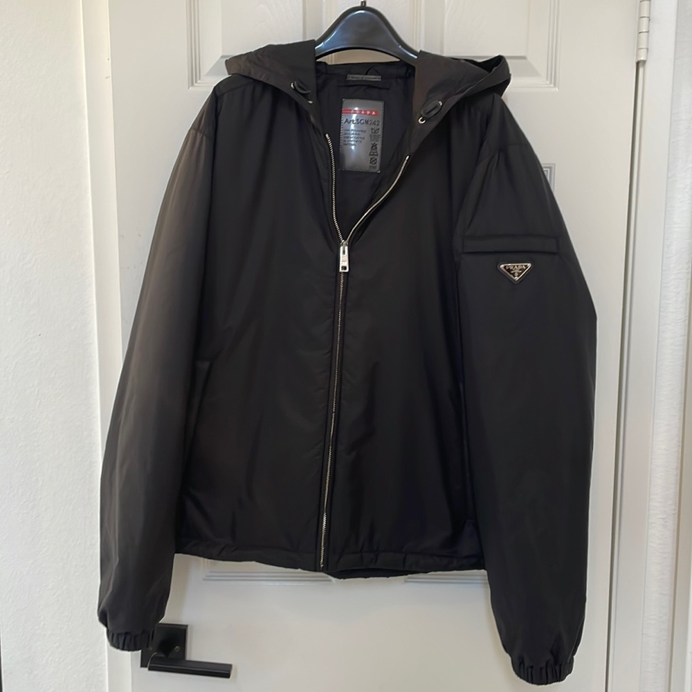 Prada Nylon Hooded Zip Badge Jacket